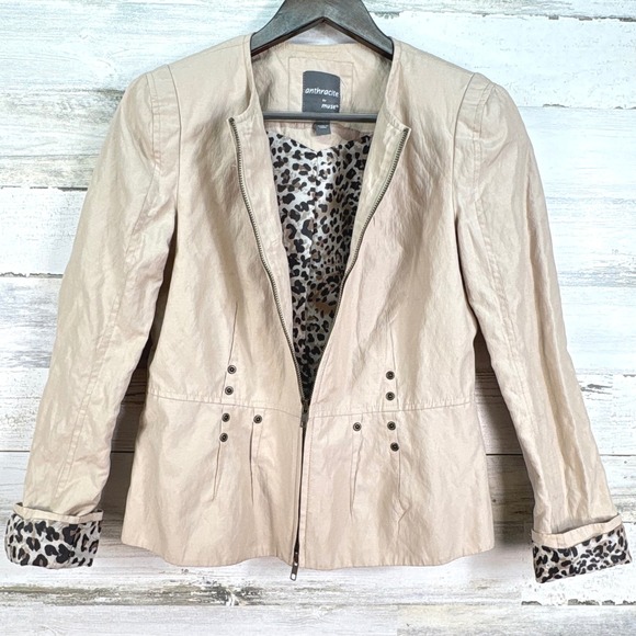 Anthracite by Muse Jackets & Blazers - Anthracite by Muse Beige Leopard Print Lined Double Zip Front Moto Jacket Size 4